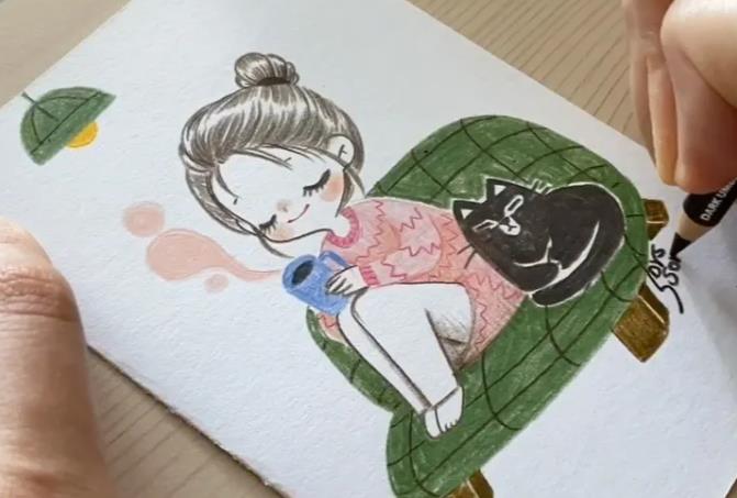 美女插画师的Q版彩铅画，治愈系画风让10万人爱上手绘